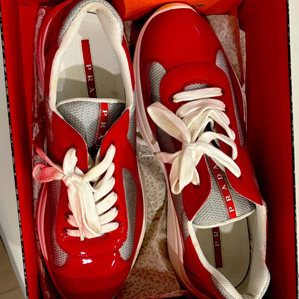 Prada Bold Red and White Sneakers